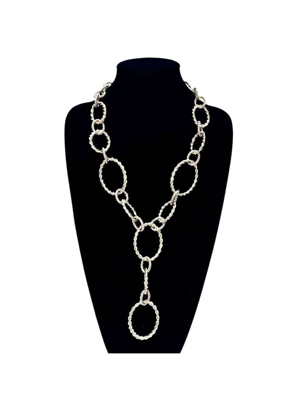 CHICO'S Silver Link Circle Lariat Necklace Large